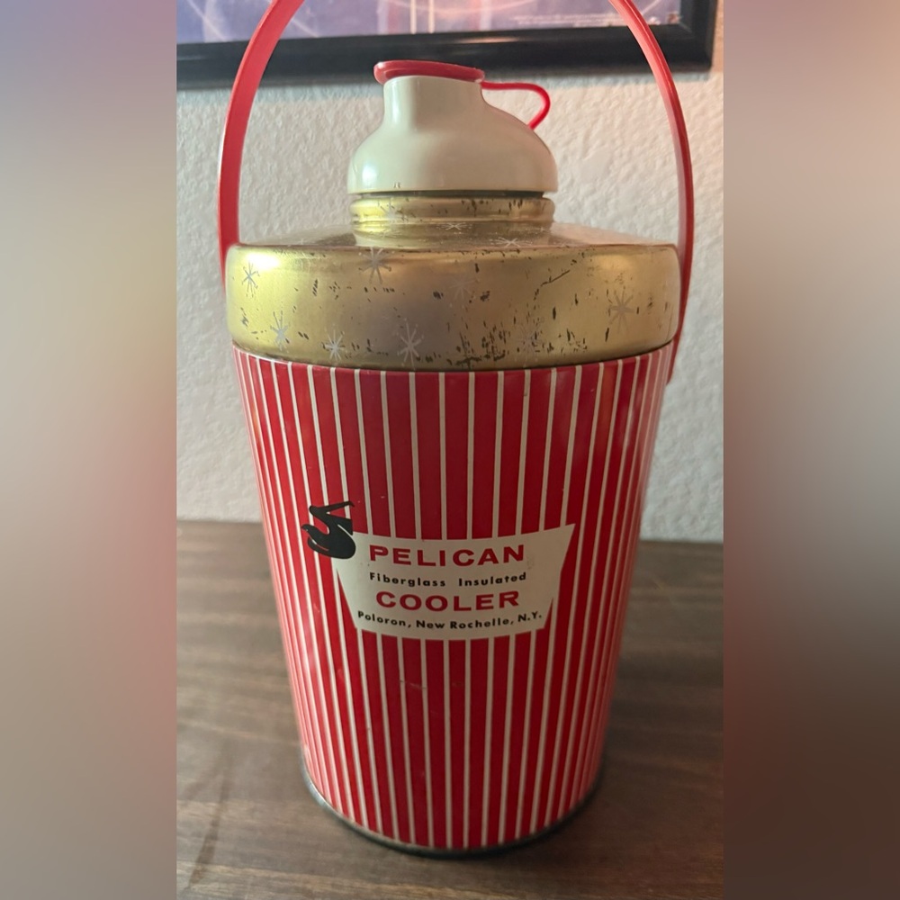 Vintage Pelican Fiberglass Insulated Cooler with Hazel Atlas Glass Insert